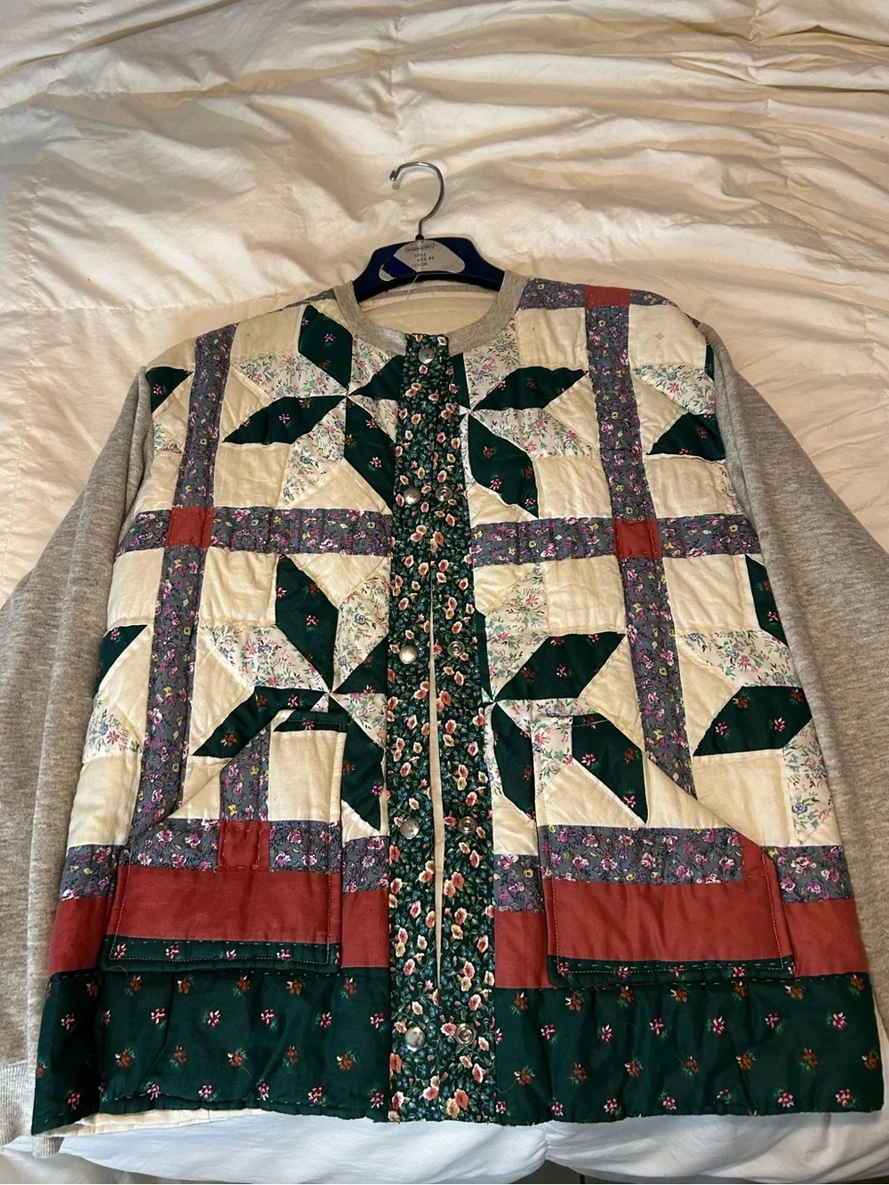Quilted Patchwork Green and Cream Women's Jacket - Picture 1 of 4